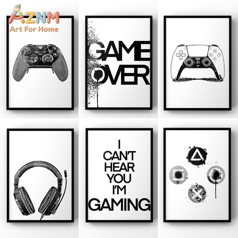 Gaming Accessories For Room - AZNM Toile murale de jeu noir